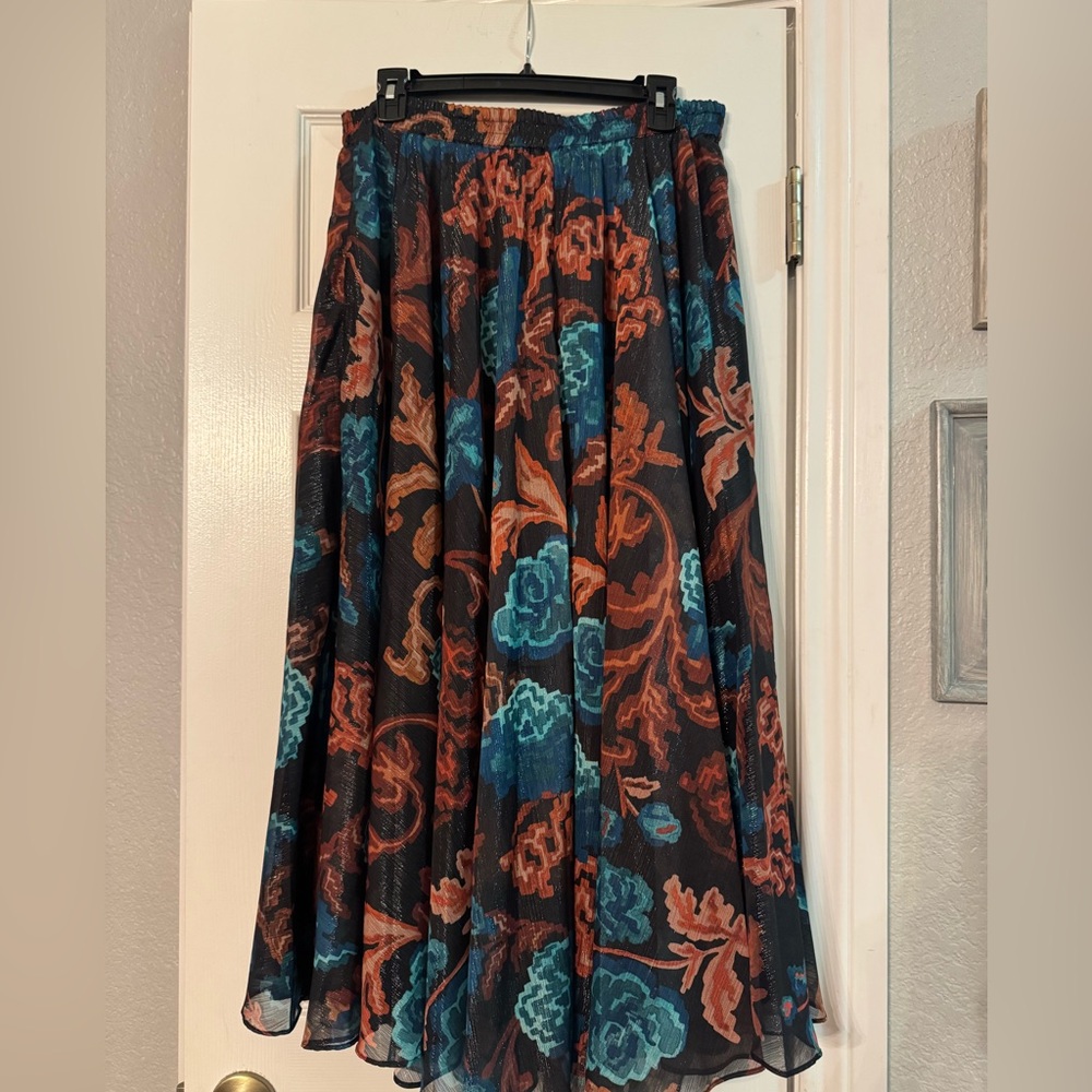Parker Floral A-Line Skirt - Black, Teal, and Rust